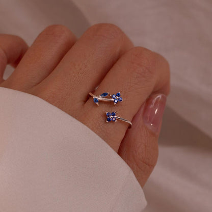 Something Blue Ring 925 Sterling Silver Adjustable Gold Plated, Dainty Gift for Her, Free Size Floral Jewelry