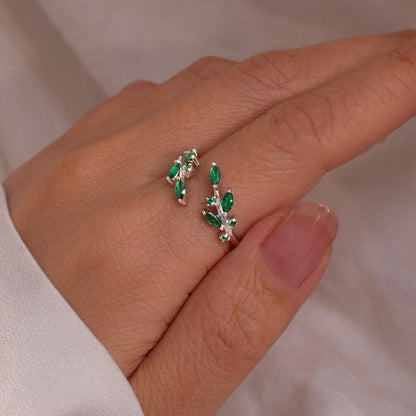 Emerald Leaf Ring 925 Sterling Silver Valentine's day gift Adjustable Everyday Jewelry, Birthstone Personalized Gift